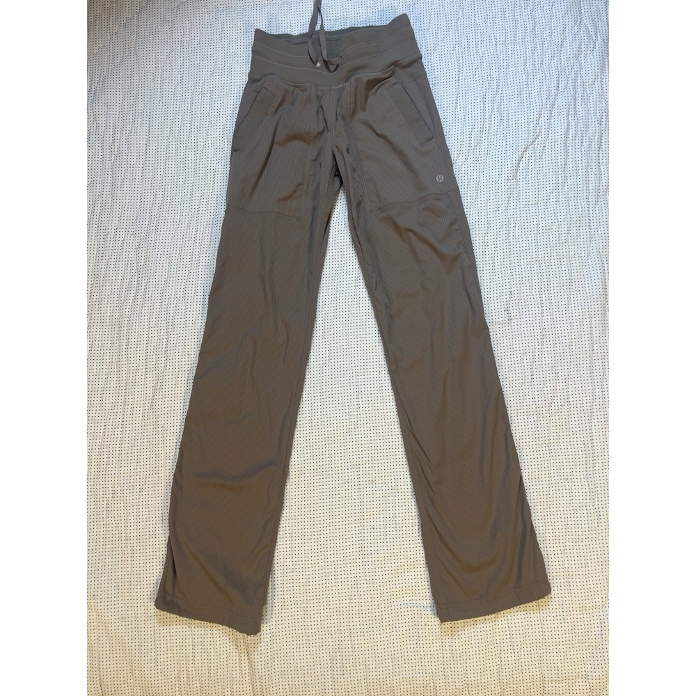 Lululemon Dance Studio Pant Women Size 0 Tan Straight Leg Mid rise Drawstring